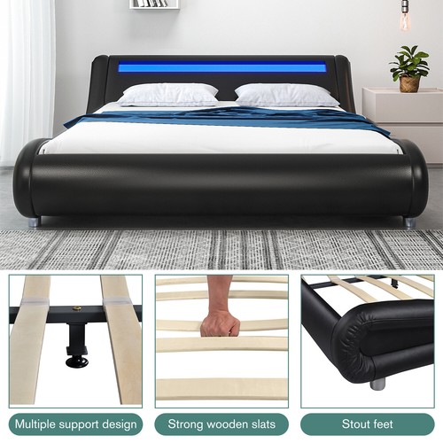Sifurni Upholstered Modern Bed Frame with LED Headboard, Black, Full - Picture 5 of 8
