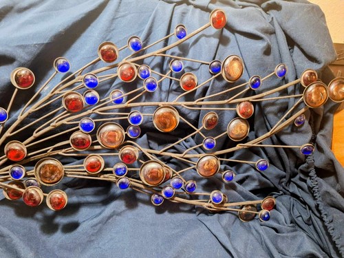 Metal Art Peacock With Glass Beaded Tail Feathers 24x12in - Picture 5 of 6