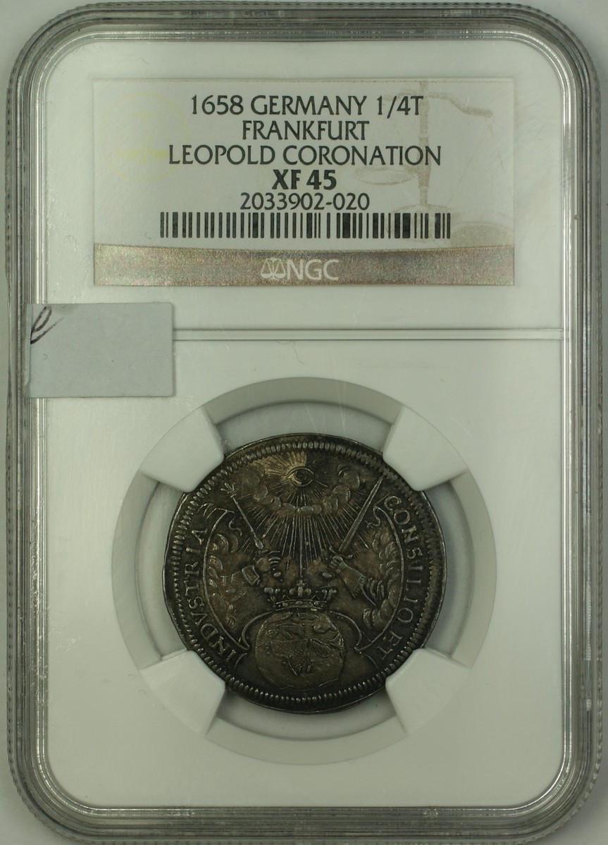 1658 Germany Frankfurt 1/4 Thaler Coin Leopold Coronation NGC XF
