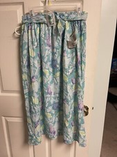 Nwt 90s VNT Women's Medium Belt Sea Green Floral A-Line Skirt Elastic Tropical