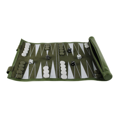 Green Travel Roll Up Backgammon Set 13 Zoll