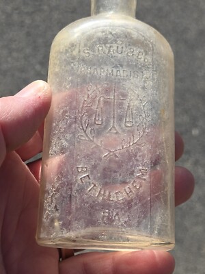Vintage Antique 1890s S Rau Co Pharmacy Advertising Medicine Bottle Bethlehem PA