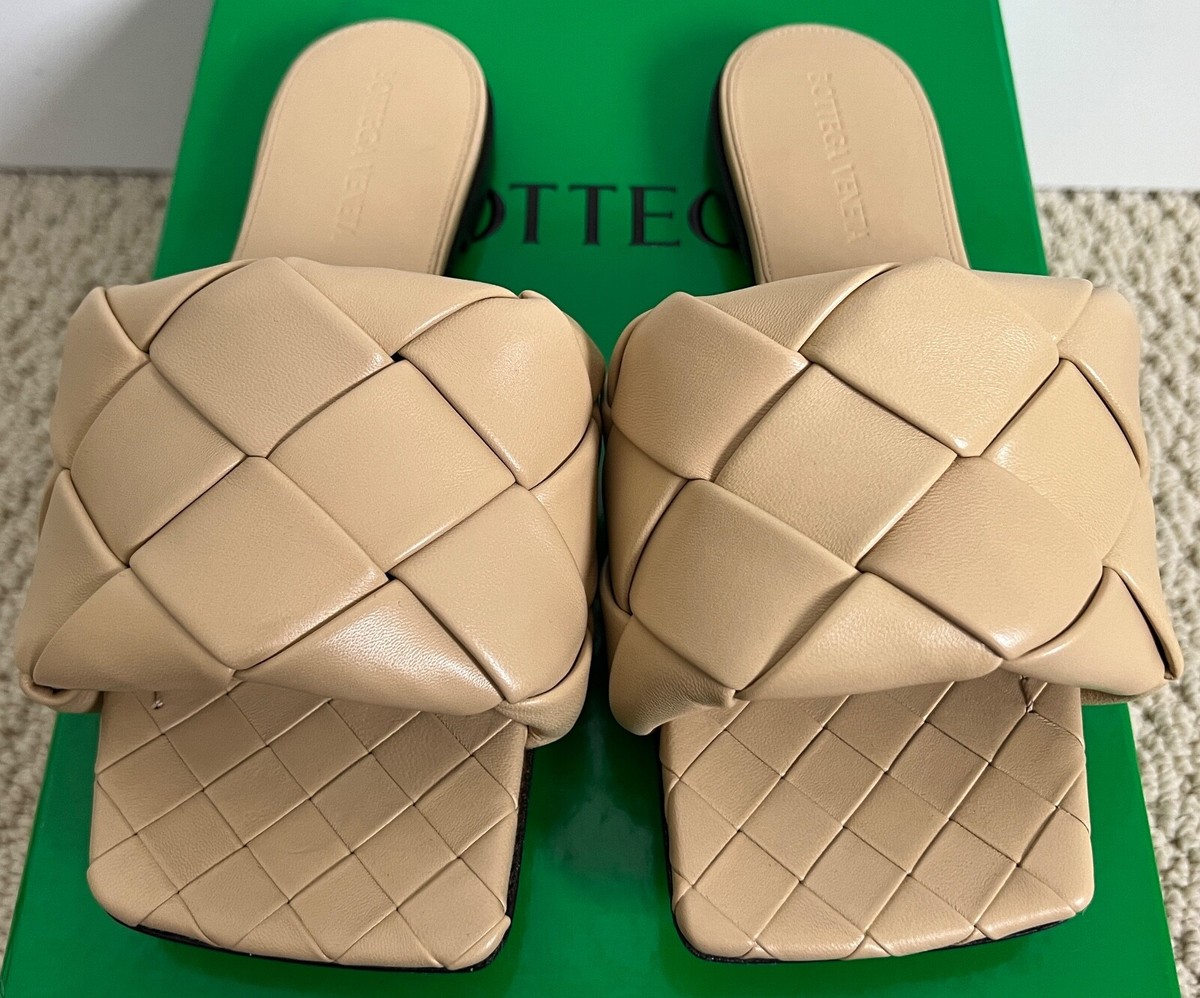 NIB Bottega Veneta Lido Cane Sugar Beige Intrecciato Flat Slide