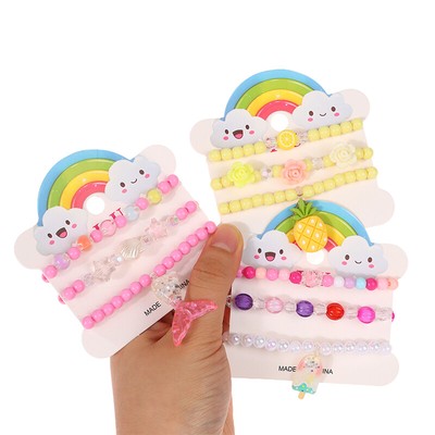 3 Piece/Set Children Dreamy Candy Color Beaded Bracelet For Kids Elastict Gift