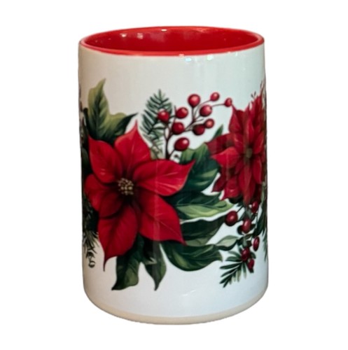 Handmade 15oz Ceramic Coffee-Tea Mug/Cup~Christmas~Poinsettia~Winter~Gift - Picture 2 of 4