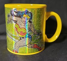 Wonder Woman DC Comics Large 24 OZ Yellow Distressed Foil Graphic Coffee Mug Cup