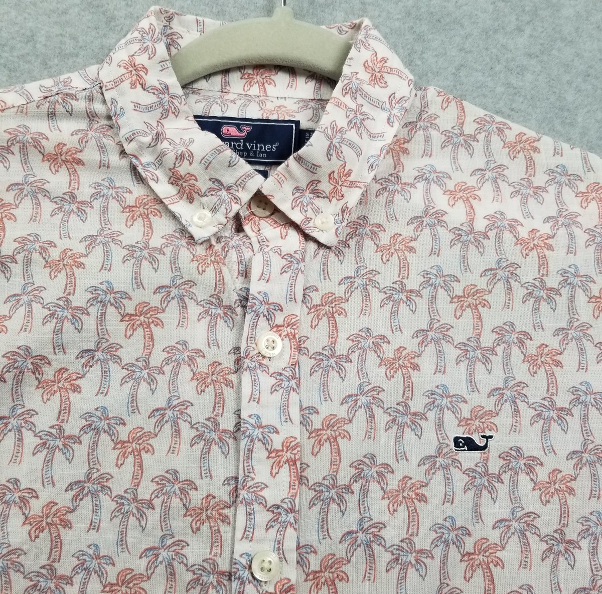 Vineyard Vines Button Up Shirt Boy’s Large 16 Palm Trees Short Sleeve Logo  Whale