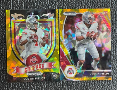  (2X) JUSTIN FIELDS 2021 PRIZM DP GOLD CRACKED ICE ROOKIE CARDS! BEARS!