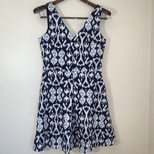 The Gap Linen Dress Womens 4 A Line Blue Ikat Print Light Weight Beachy Boho