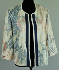 Chico s Womens Size 2 US Large 12 Lightweight Open Front Jacket Fringe Trim Boho