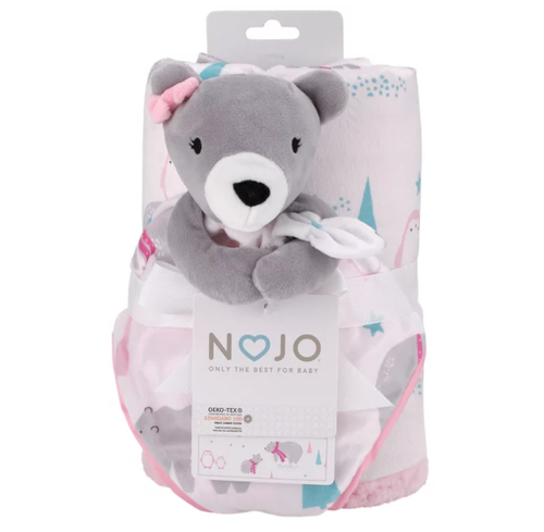 Bear Security & Sherpa Blanket Gift Set, Pink, Girls Baby Shower, Nojo B12 MP - Picture 2 of 5