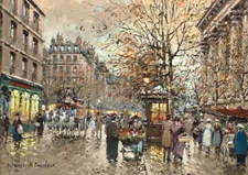 Paris Street flower market Oil painting Wall art Giclee Printed on Canvas P1681