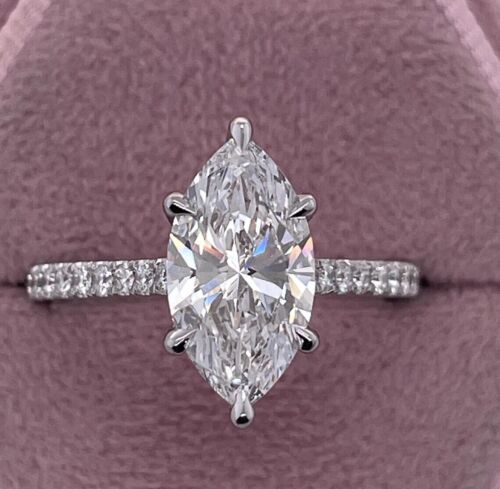 Women's Classic Ring 2Ct Marquise Cut Lab Created Diamond 14K White Gold Plated