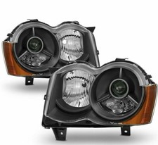 Black For 2008-2010 Jeep Grand Cherokee Projector Headlights Fit Only Halogen