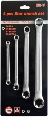 4-Piece E-Torx Wrench Set, Double Box End Wrench Set, CR-V Steel, Including E6*E