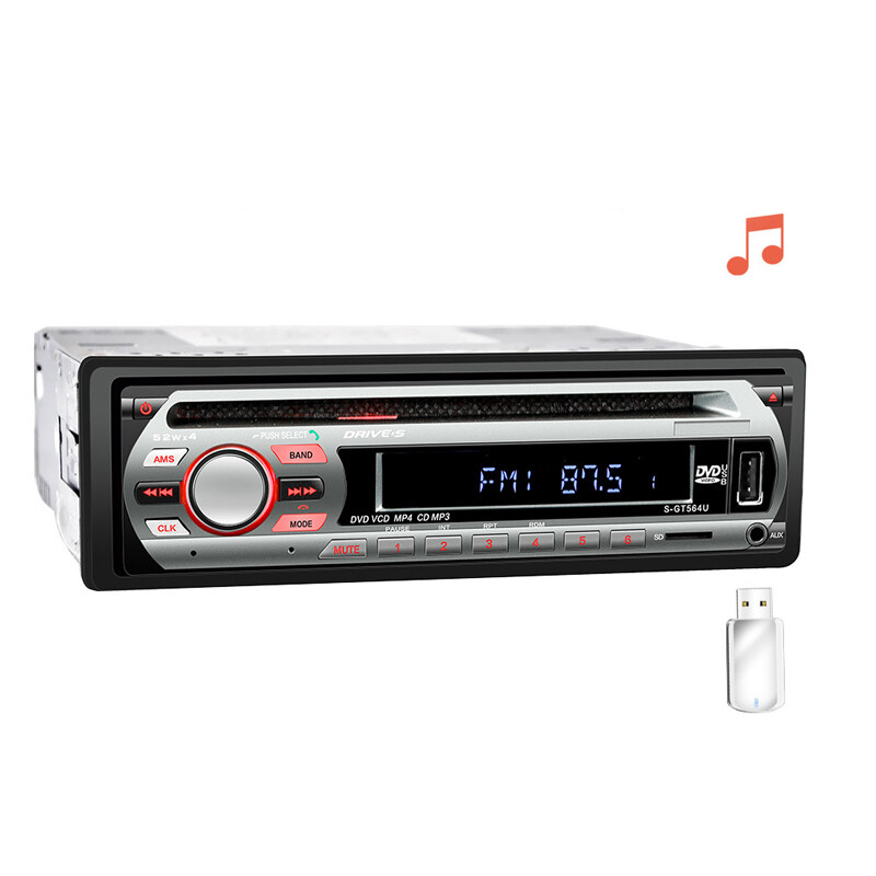 12V 1DIN Car Stereo Radio Bluetooth DVD CD MP3 Player USB AUX FM In