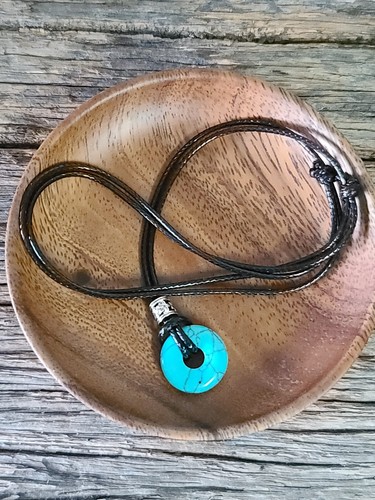 Turquoise Donut Choker Pendant Necklace Adjustable Men Woman - Picture 21 of 23