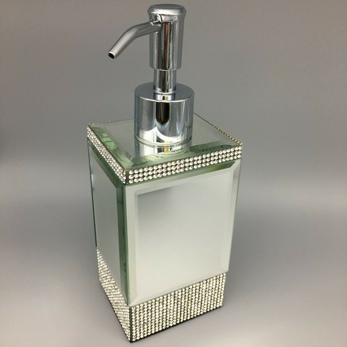 BELLA LUX Mirror Rhinestone Stripe Liquid Soap Pump Dispenser Bathroom