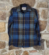 Schott Bros Flannel Shirt Mens S Blue Plaid Button Down Long Sleeve Casual