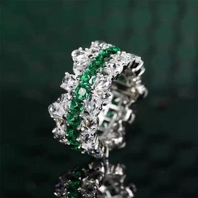 3Ct Princess Lab Created Emerald Diamond Band Wedding Ring 14K White Gold Plated