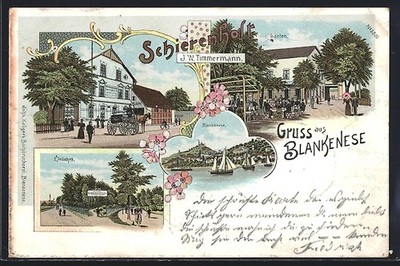 Lithograph Hamburg-Blankenese, Gasthaus Schierenholt J. W. Timmermann with one 