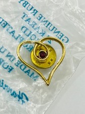 Vintage Harriet Carter Genuine Ruby 24 Karat Gold Electroplated Heart Pin