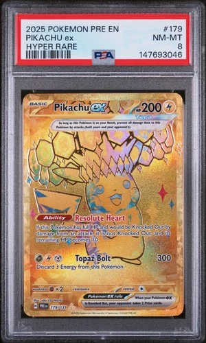 2025 Pokemon Pre En-Prismatic Evolutions #179 Pikachu Ex Hyper Rare PSA 8