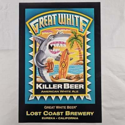 1990s Great White Beer Lost Cost Brewery Cardboard Advertising Sign 19×13'' READ 