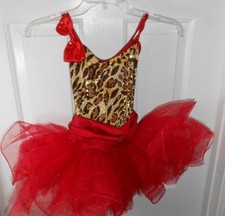 Girls Weissman Sparkly Red Netting  Leopard Print Tutu Dance Costume MC NEW WOT