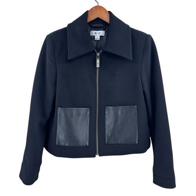 WAS HIM Jacket Unisex The St. Helen Size XS Black Wool Leather Full Zip X066