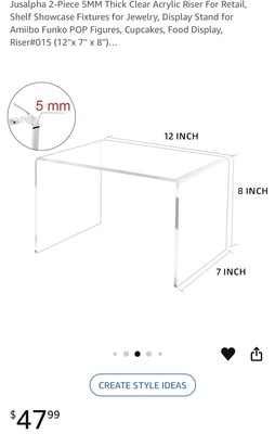 2 Piece 5MM Thick Clear Acrylic Display Riser 12''x 7''x 8'' Fits Funkos