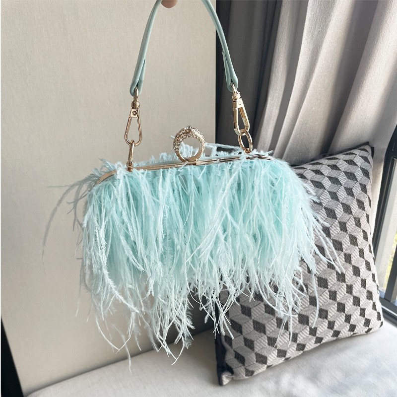 Mujeres Bolso de Mano Pelo de Avestruz Bolso de Noche Boda Fiesta Bolso sin asas Cartera Bandolera