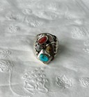 Vintage Monroe Ashley Navajo Sterling Coral / Turquoise Ring Size 8.75 — photo 4