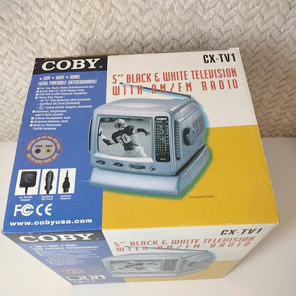 Vintage Coby CX-TV1 5" TV AM FM Radio Portable New in Box 2003 Car Boat - Image 2 of 4