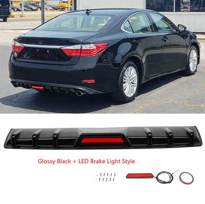 For Lexus ES250 ES300 ES350 Glossy Black Rear Bumper Diffuser w/ Led Brake Light