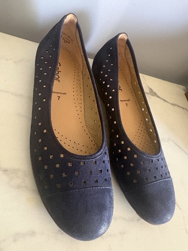 GABOR Hovercraft Leather Ballet Flats In Navy Blue Size US 9 NEW!