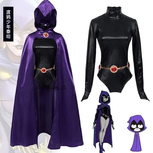 Teen Titans Raven Cosplay Costume Bodysuit Cloak Jumpsuits Halloween costume UK# - Picture 56 of 79