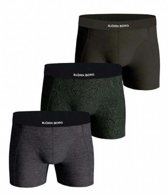Björn Borg 3er Pack Premium Cotton Stretch Herren Boxershorts - Oliv, Print, Grau