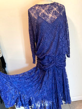 VTG 80s Judith Ann Creations Beaded Rayon Dress Dark Blue 1920s Style Sz. Medium