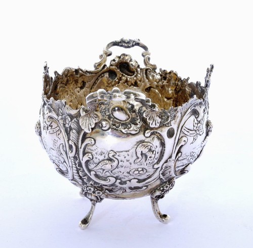 1900's Continental Argent Massif Repousse Sucre Bol Ange Angelot Marquée - Photo 3 sur 9