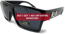 LOCS 91105 Black Sunglasses | Authentic Gangster FLAT TOP Cholo Maddogger Shades