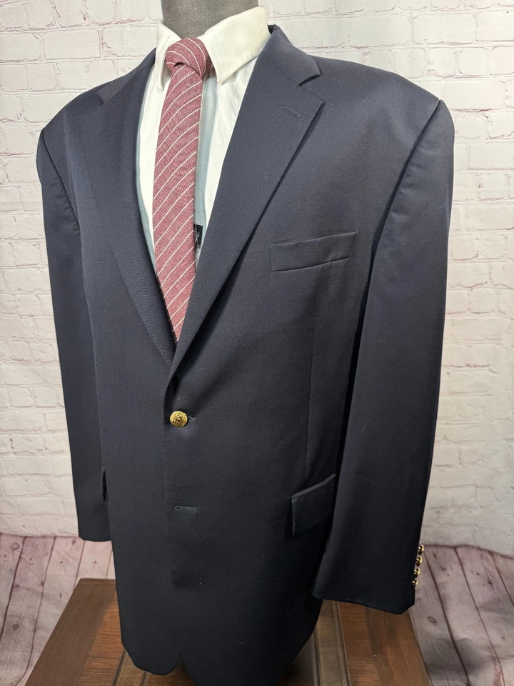 CHAPS Mens Navy Blue BIG & TALL Wool REG FIT Sport Coat Blazer Jacket SIZE 48L - Image 2 of 4