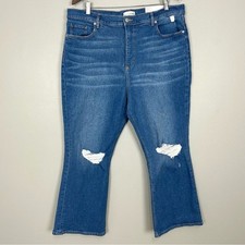 LOFT Kick Crop Jeans Women s Size 18 Distressed Stretch Denim High Rise Flare