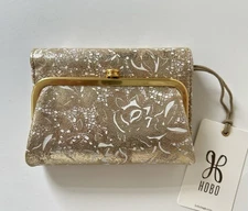 NWT HOBO International ROBIN Compact Trifold Wallet RP $138 Gilded Petals Gold