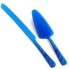 Blue Stainless Steel Cake Cutting Knife Server Set 13Inch Birthday Party