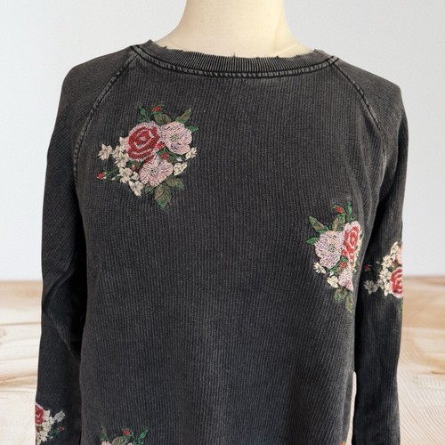 Felpa Lucky Brand ricamata floreale taglia S donna vestibilità ampia grigio invecchiato - Foto 3 di 9