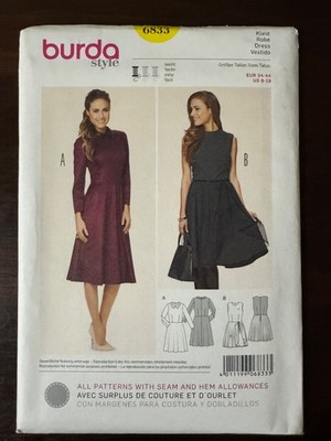 Burda 6833 Full-Flared Swingy Retro Dress w Collar Options, Sleeveless Sz 8-18