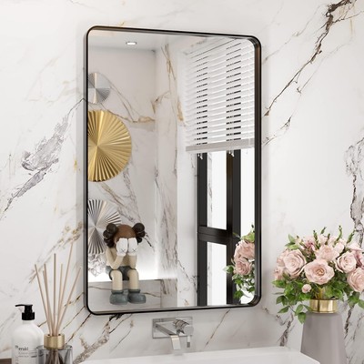 Black Bathroom Mirror 20X30In,Rectangular Matte Black Metal Framed Vanity Mirror