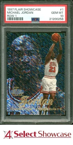 1997 FLAIR SHOWCASE ROW 1 #1 MICHAEL JORDAN HOF 4SC ELITE PSA 10