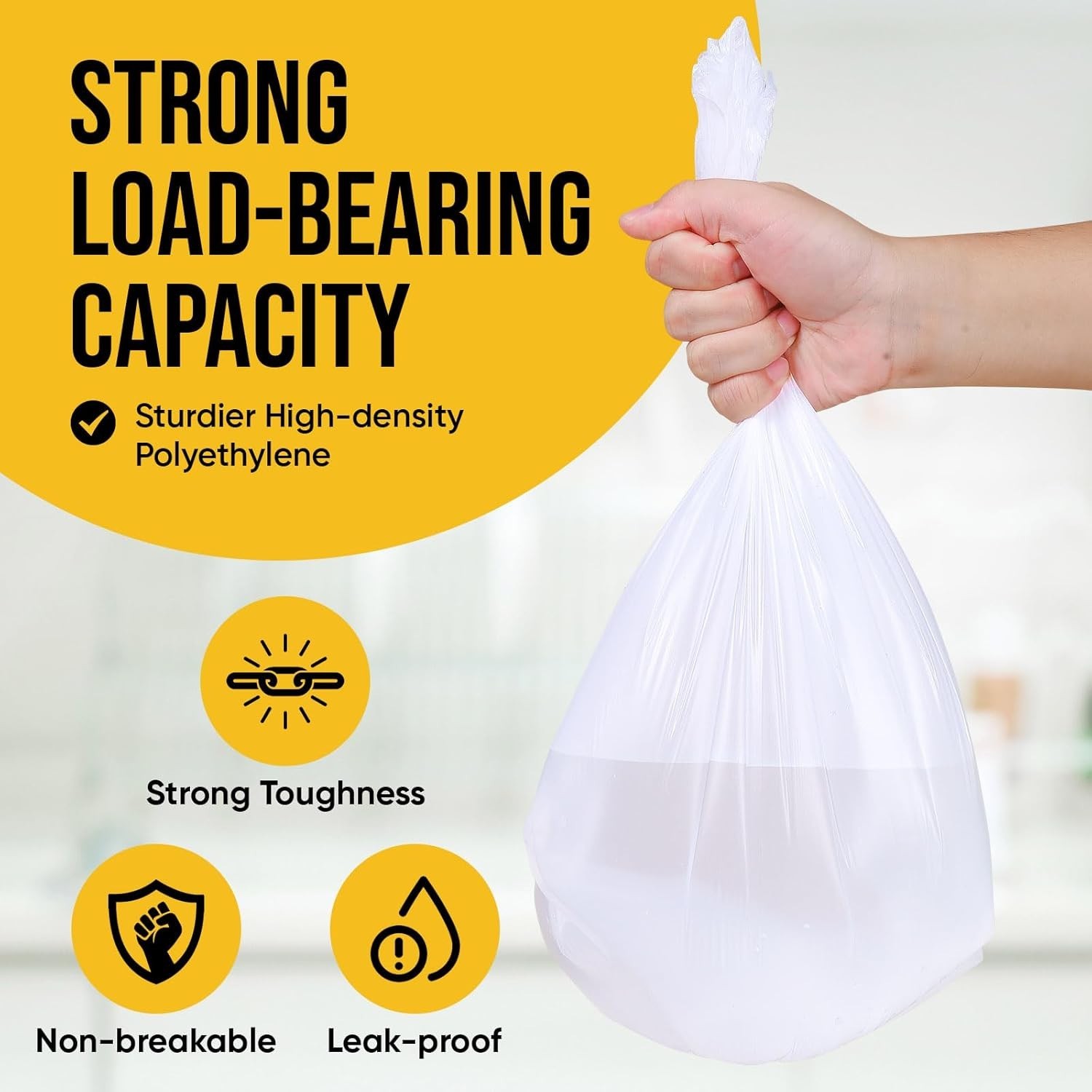 100 PC 4 Gallon Trash Bags Liner Kitchen Small Garbage Rubbish Bags 5 Roll White